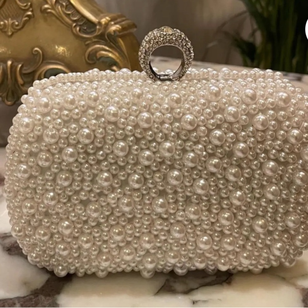 NWT Boutique Pearl Beaded Evening Cocktail Clutch - Picture 2 of 8